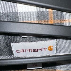 Carhartt-plaid gray-white-thin orange stripe. Sz L New w/o tag.